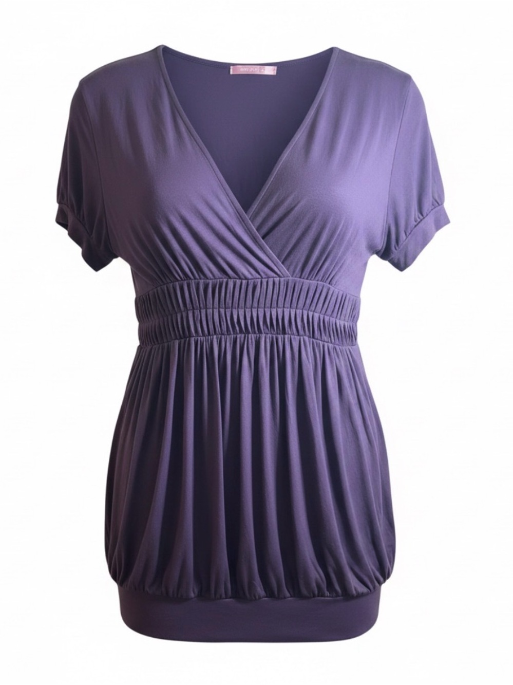 Smart Set Vintage V-Neck Empire Waist Ruched Tunic in Purple
